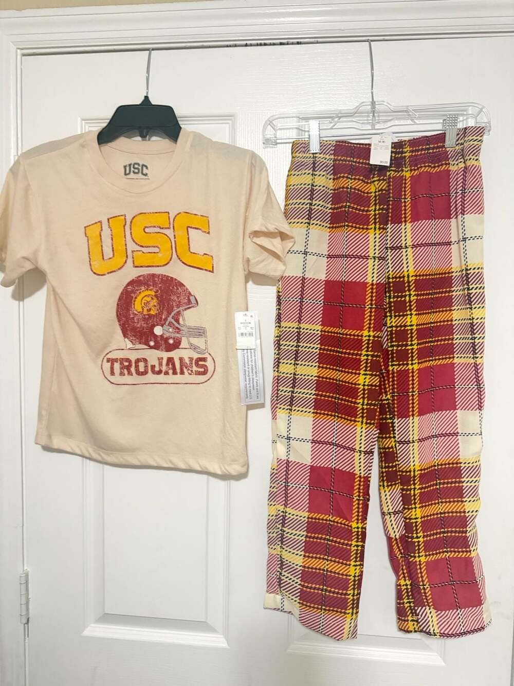 USC Trojans T-Shirt and Plaid Pajama Pants 2-Piece Set size 8-10